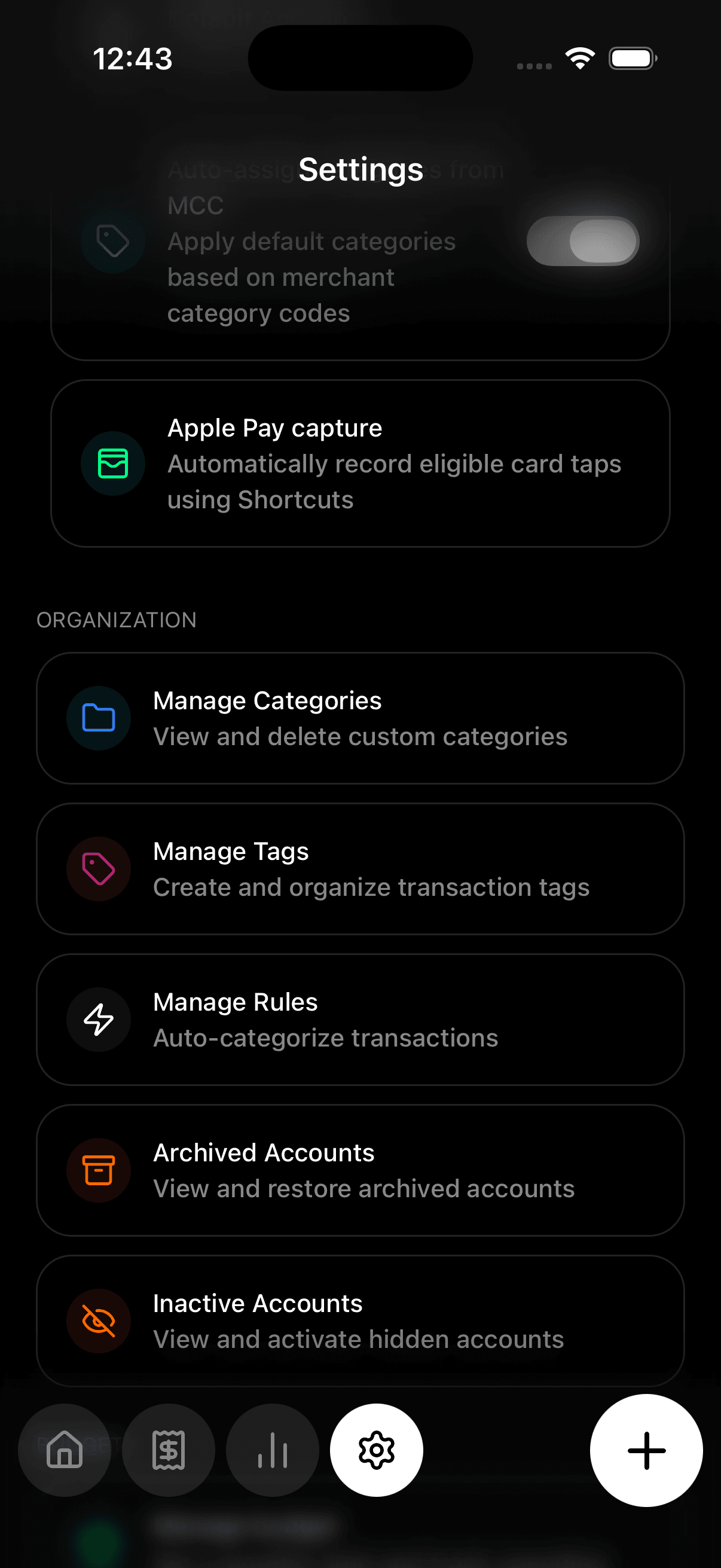Pantalla de ajustes de captura de Apple Pay en Budgie