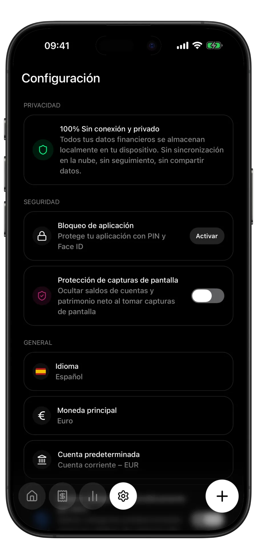 Pantalla de ajustes de Budgie con el aviso de funcionamiento offline y privado sobre el interruptor de asignación automática de categoría por MCC