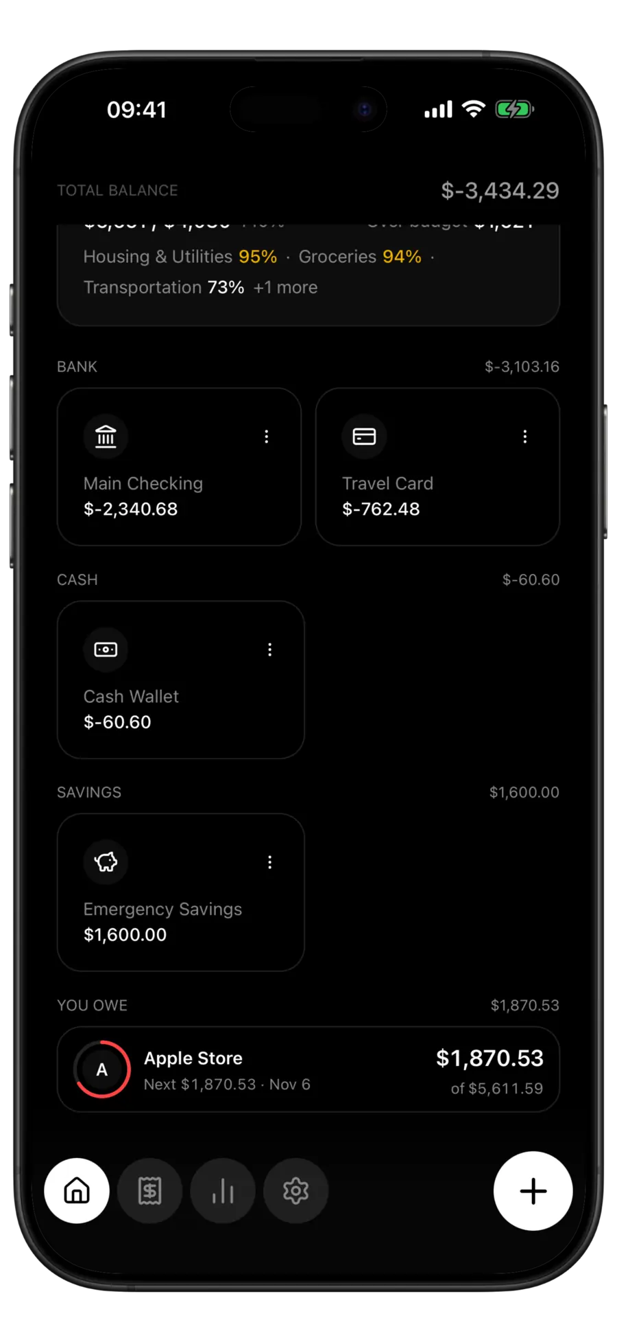 Budgie Home screen with an installment plan under You owe showing the next payment