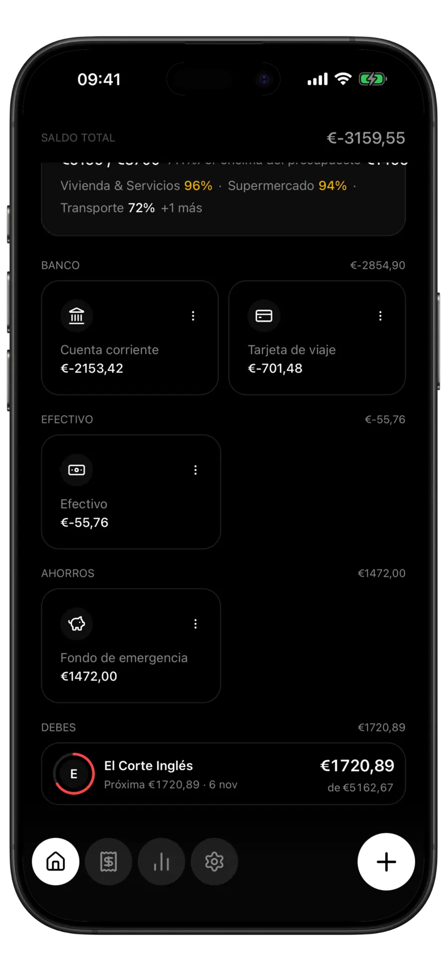Pantalla de inicio de Budgie con un plan a plazos en Debes y la siguiente cuota