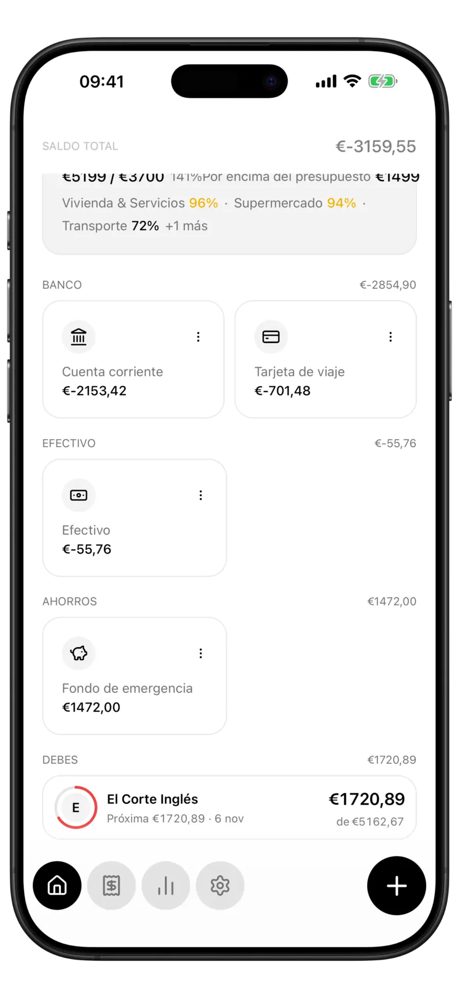 Pantalla de inicio de Budgie con un plan a plazos en Debes y la siguiente cuota