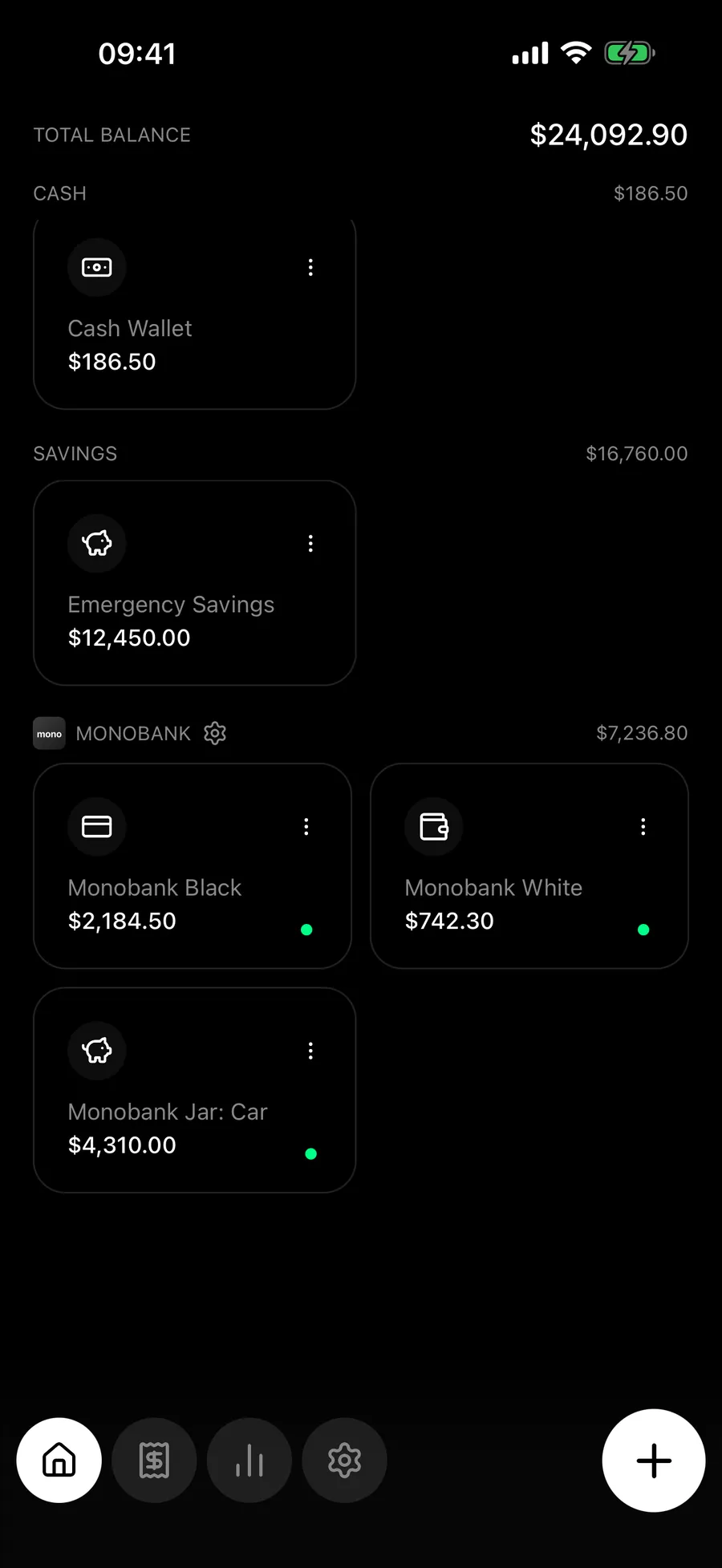 Screen recording of the Monobank group on the Budgie home screen opening its synced accounts