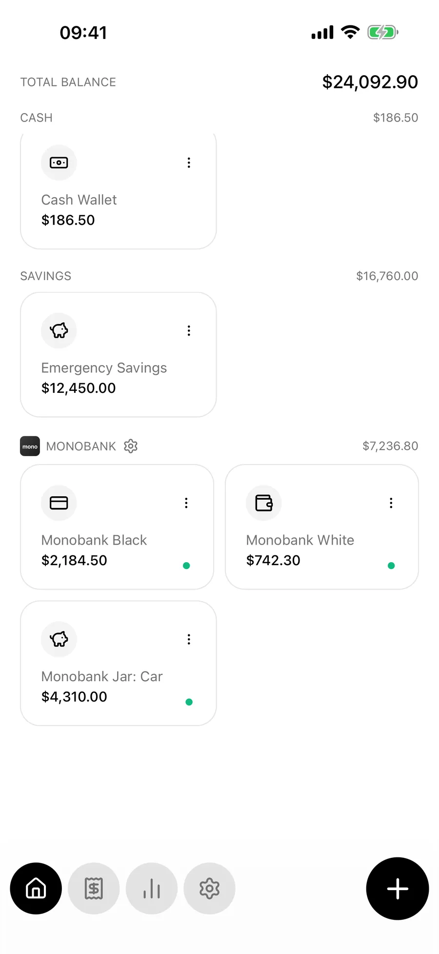 Screen recording of the Monobank group on the Budgie home screen opening its synced accounts
