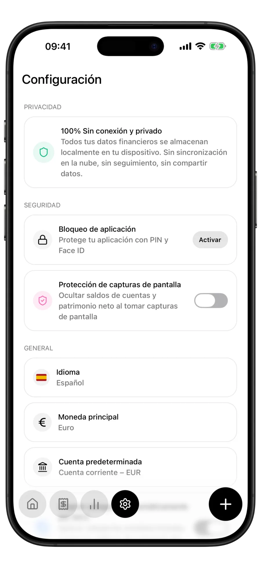 Pantalla de ajustes de Budgie con las opciones de privacidad, seguridad y generales que incluye la aplicación
